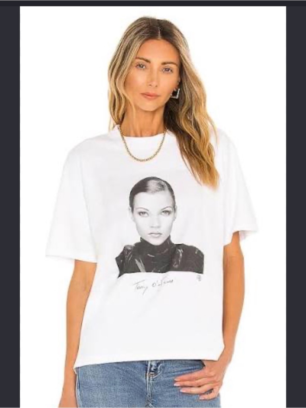 Anine Bing White Graphic Portrait Tee with Black Print-Kate Moss 💅excellent cond